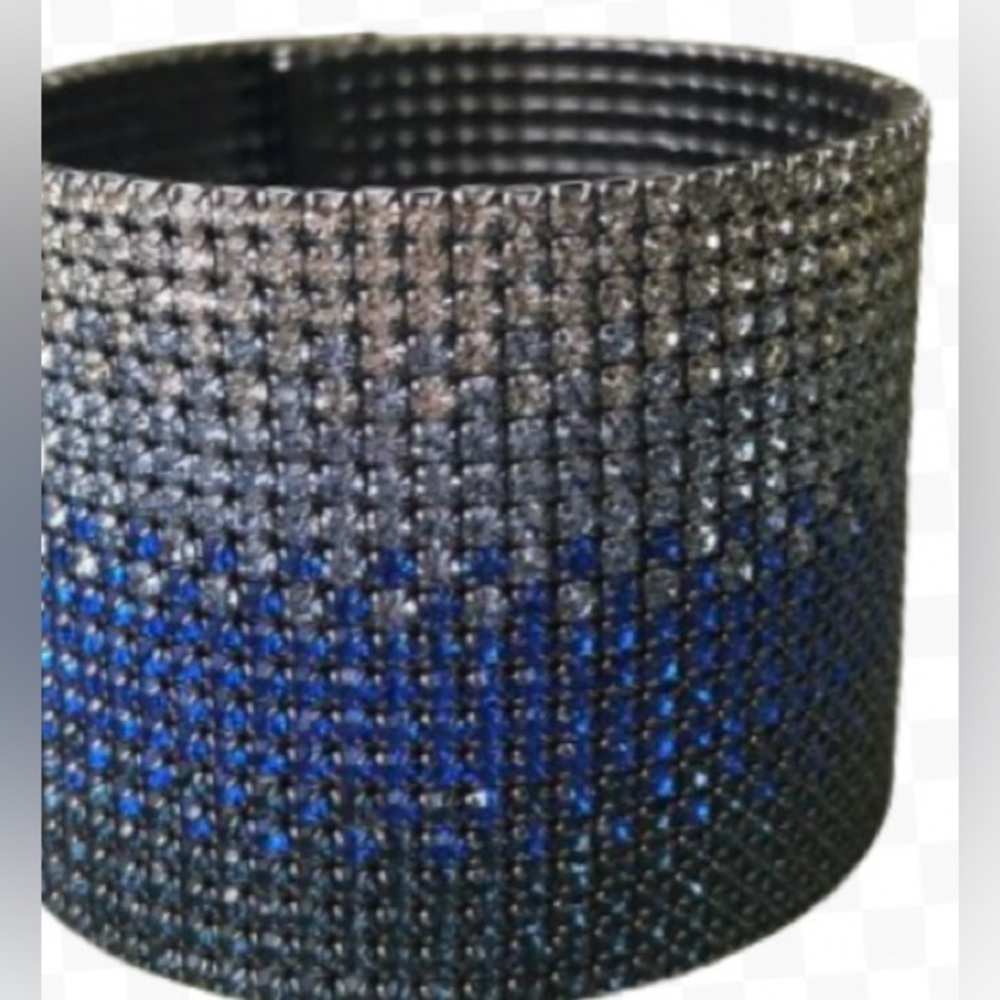 Crystal Ombre Clear, Black & Blue  Rhinestone 20 Row Sparkling Imported Cuff EUC